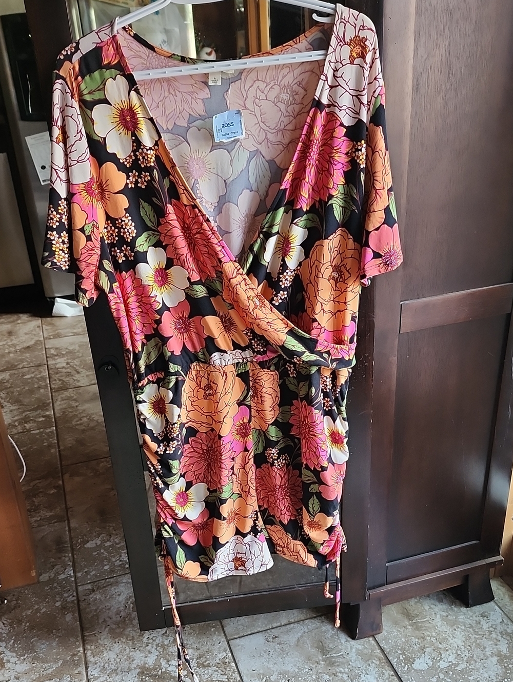 Derek Heart Floral Surplus-Print Black Multi Romper Looks Smaller Stretches